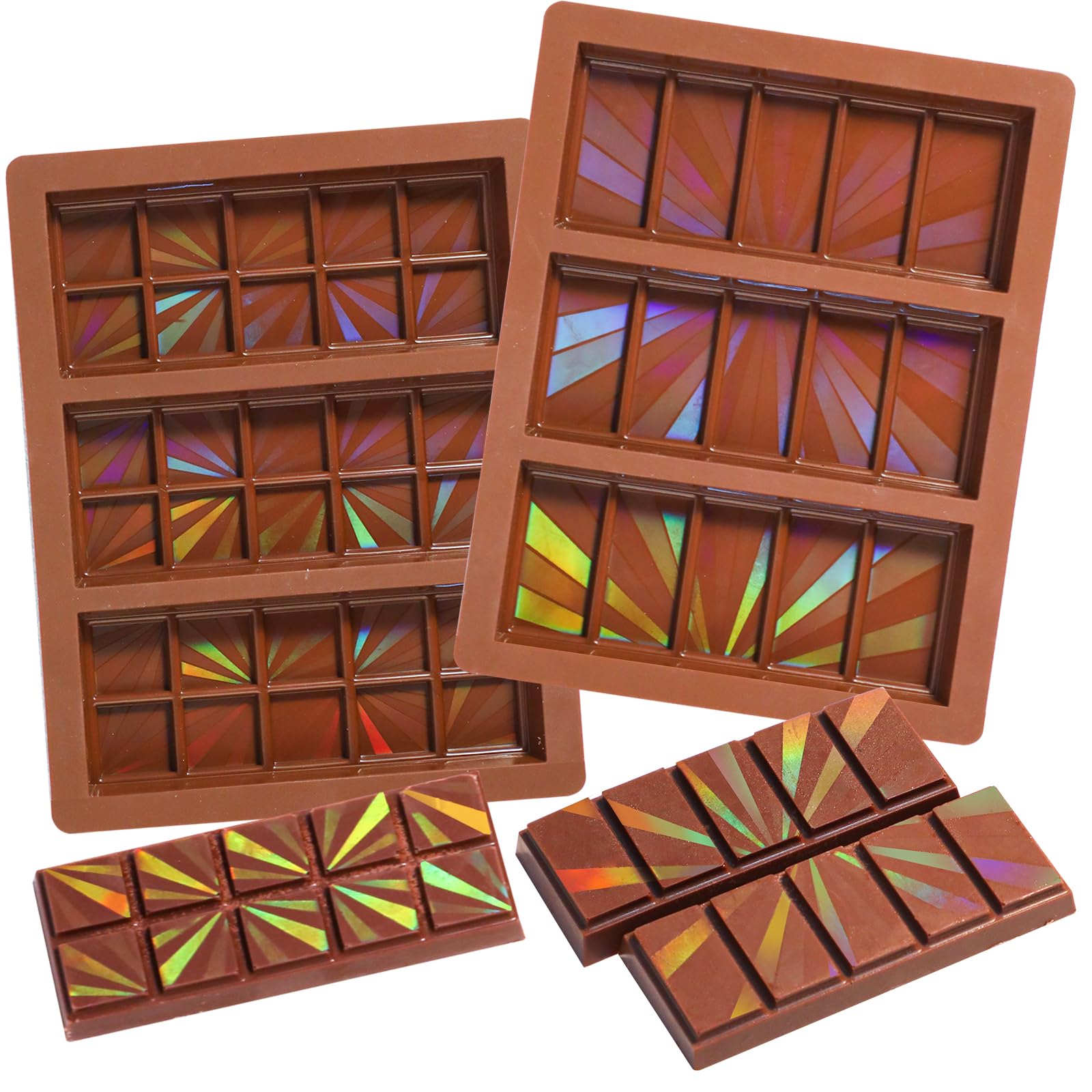 Webake Holographic Chocolate Mould Silicone Chocolate Bar Mould Pack of 2 Chocolate Silicone Mold, Brown