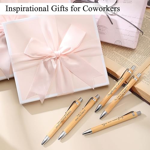 Miniatura 6 de 50 bolígrafos inspiradores de bambú con cita motivacional, bolígrafos inspiradores de madera, tinta negra, bolígrafo retráctil de 0.039in para