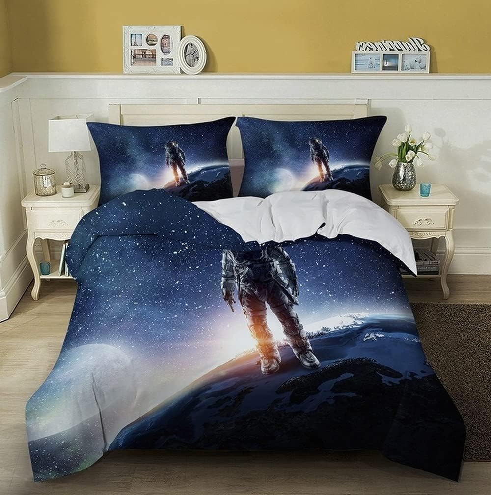 Funda nórdica de astronauta 220x240 cm con dos fundas de almohada de microfibra Universo Spaceman
