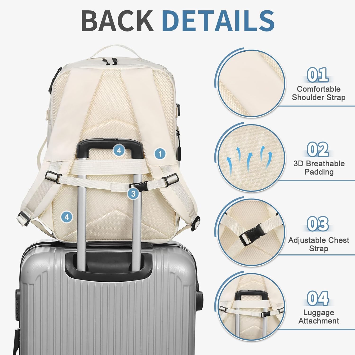 35L Travel Backpack 17" Laptop Backpack W/USB-C Port, Expandable Carry-On Bag, TSA Flight Approved Water-Resistant for Business College, White