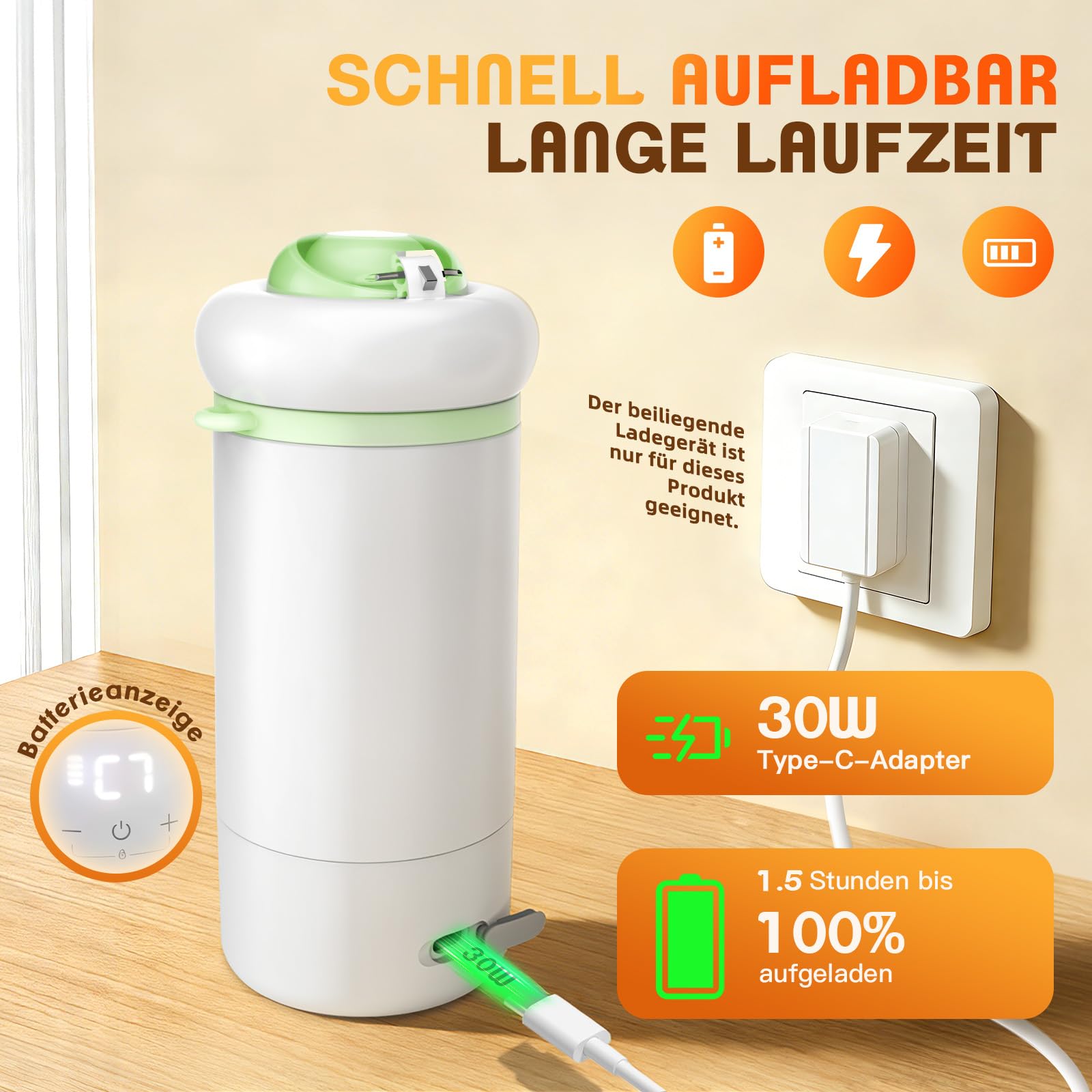 Chauffe-Biberon Portable ±1°C, Réchauffeur de Lait 500ml | Chauffe en 3 min, autonomie 8h, modes TDS & stérilisation, anti-fuite anti-sèche sans BPA idéal nomade