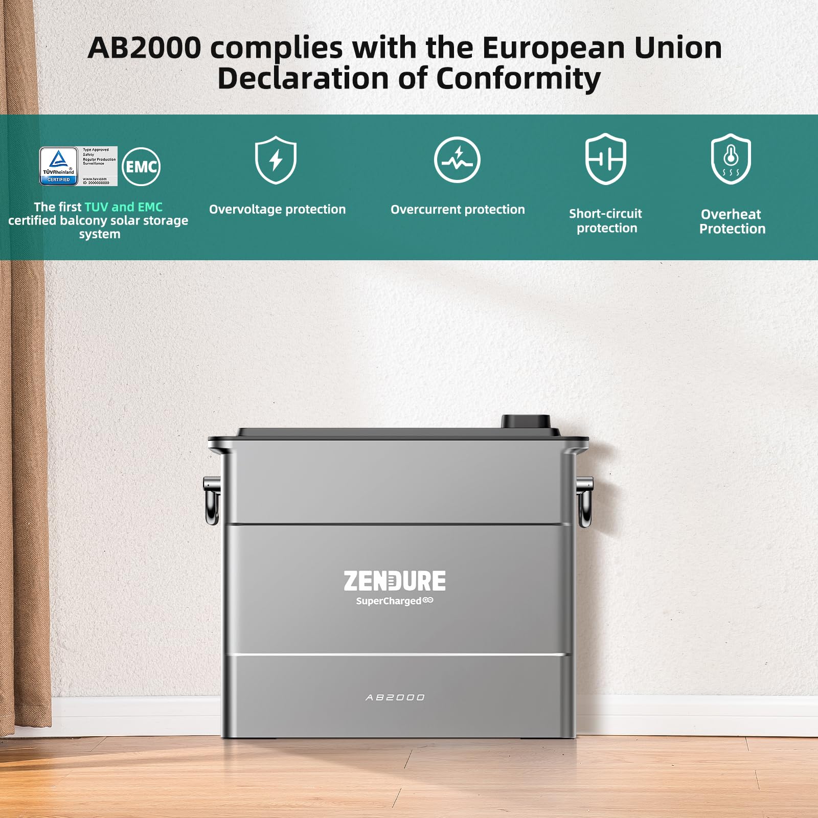 Zendure AB2000, Almacenamiento para SolarFlow Central Eléctrica de Balcón, 1920Wh LiFePO₄, 7680Wh Capacidad Ampliable, Entrada/Salida 1200W, Impermeable IP65, Fácil instalación.