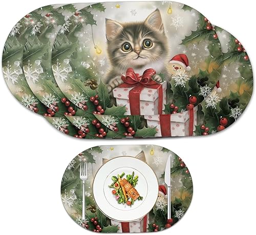 Miniatura 50 de Juego de 6 manteles individuales lavables para mesa de comedor, resistentes al calor, mesa de cocina, decoración del hogar, lavable, ovalada, de