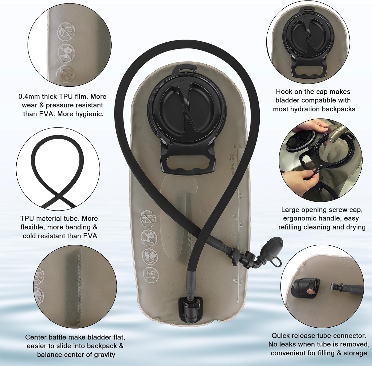 PETAC GEAR 1.5L / 3L Tactical Hydration Pack，Molle Carrier Pouch for 50 oz /100 oz Hydration Bladder Daypack Water Backpack.