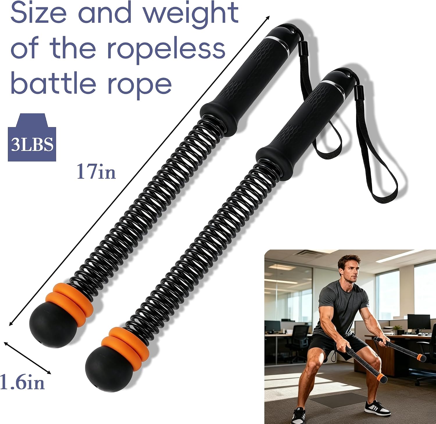 Portable Ropeless Battle Ropes, Adjustable Weights Cordless Battle Ropes for Home Gym with Storage Bag, Weighted Exercise Equipment for Low-Impact Workout, Strength & HIIT, for Men & Women