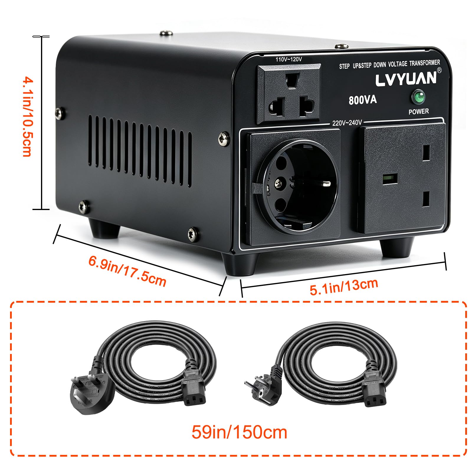 Cantonape Convertitore di tensione 800 VA 220 V/110 V - Trasformatore ascensore/riduttore di tensione da 800 W USA, uscita 110/120 Volt 220/230 Volt AC