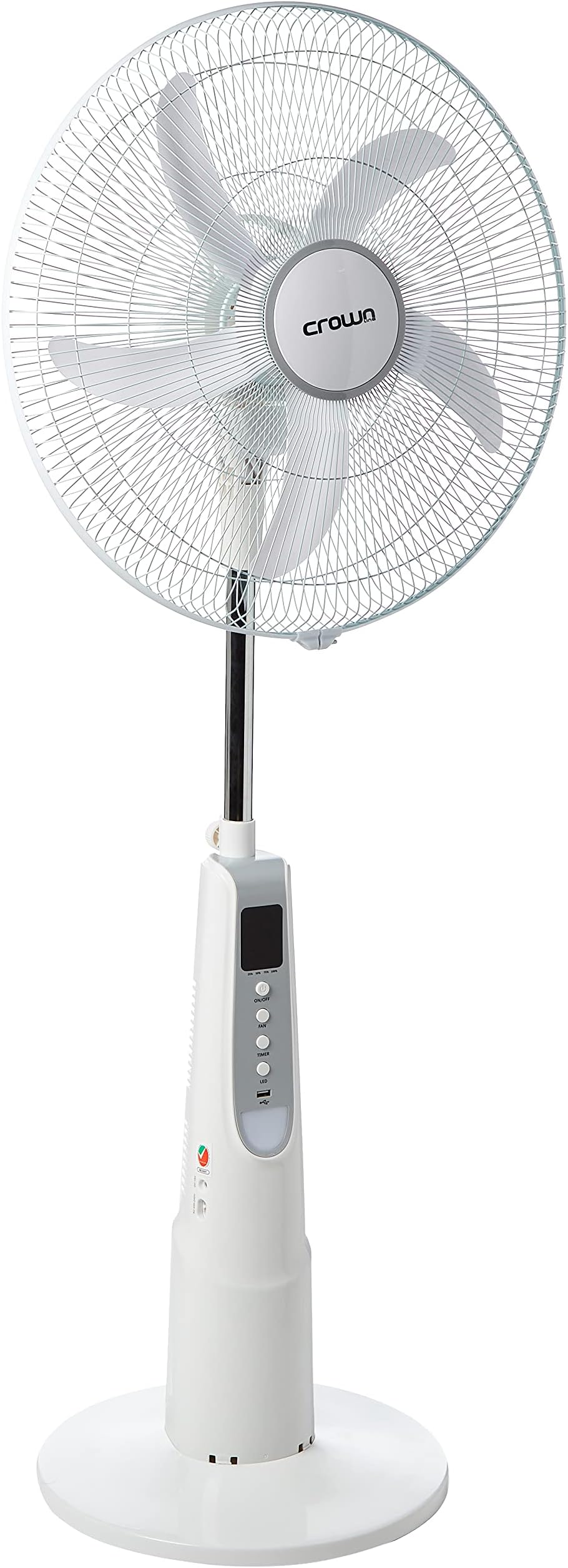 Crownline Rechargeable Fan Rf-241, Ac-Dc Fanac Input:220-240V, 50/60Hz, 30Wdc Input:18Vdc,500Ma Battery Input:12Vdc, 0.9Ausb Output: 5Vdc, 500Ma, White"Min 1 year manufacturer warranty"