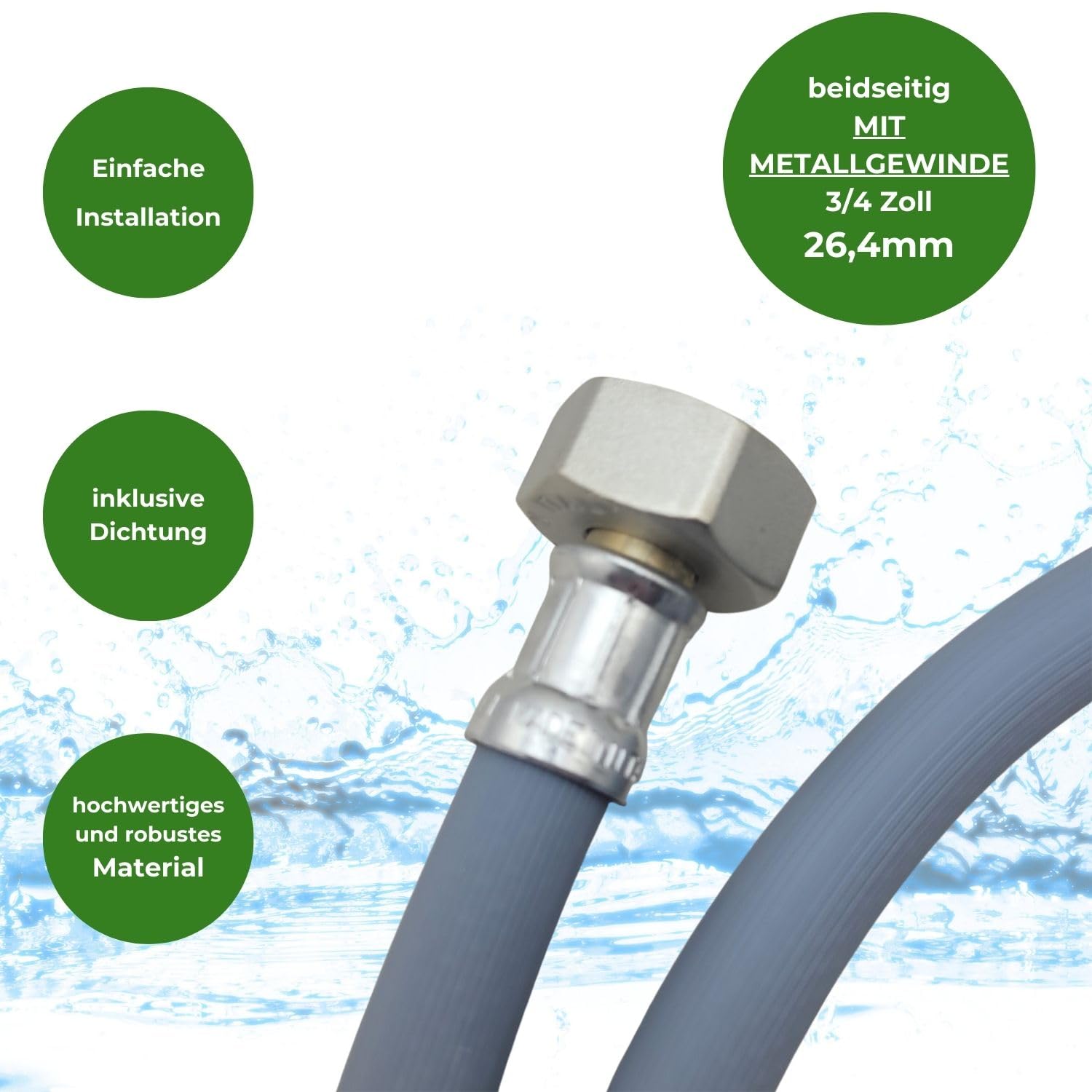 LICHTBLAU Zulaufschlauch Verlängerung 2m 3/4 Zoll | Mit Metallgewinde für Waschmaschine und Geschirrspüler – universeller Wasserzulaufschlauch