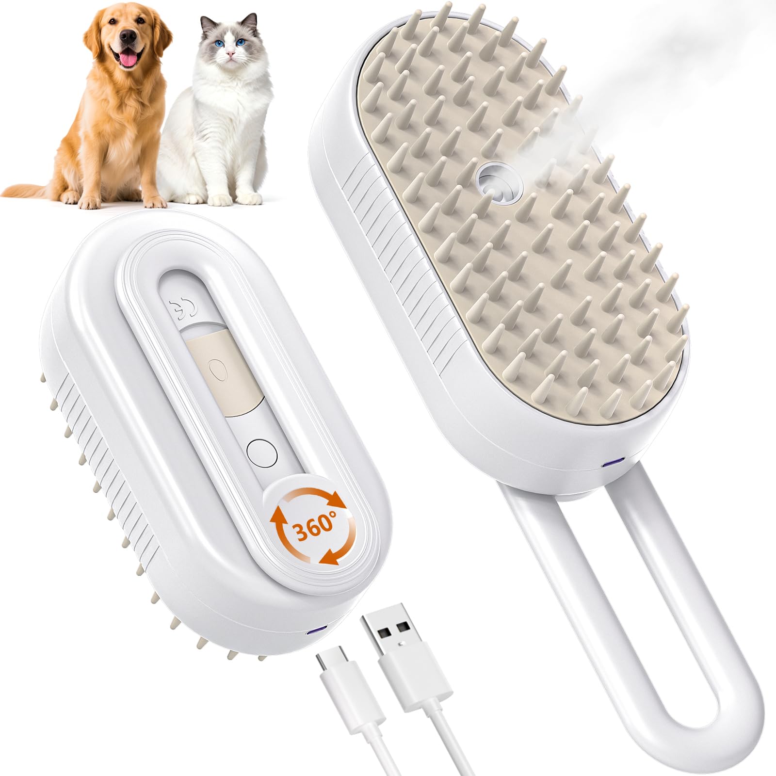 Cat Steam Brush for Shedding, Pet Steam Brush for Cats and Dog, 4 in 1 Rechargeable Cat Hair Brush, Spray Anti-Static, Massage, Cleaning, Shedding &