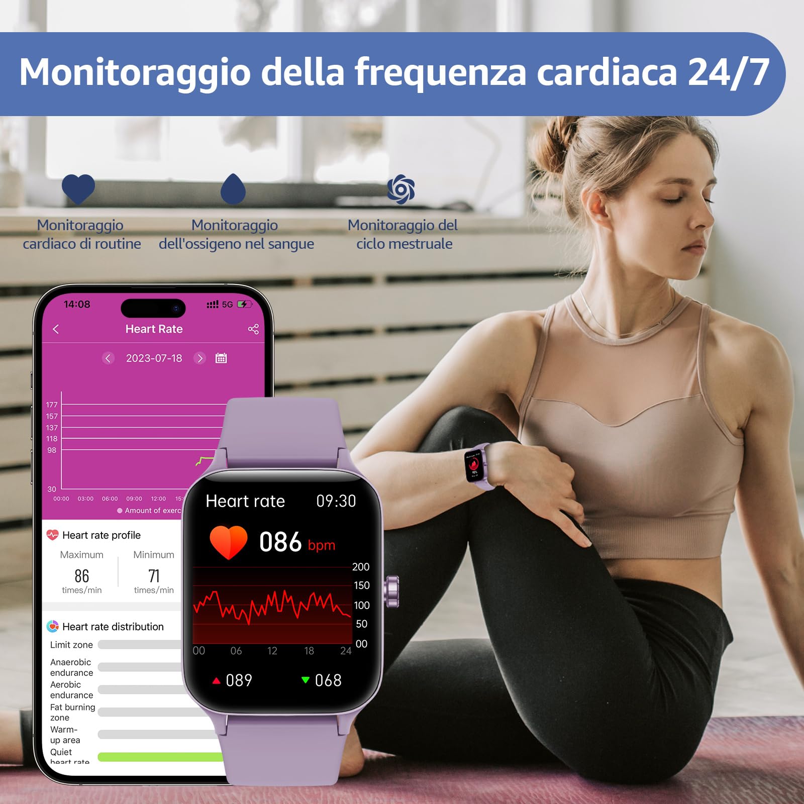 Smartwatch Uomo Donna, 1.95" Full Touch Screen Smartwatch con Effettua/Risposta Chiamate, Fitness Tracker con Pressione Sanguigna e Monitor Sonno, 140+ Sport Step Counter per Android iOS