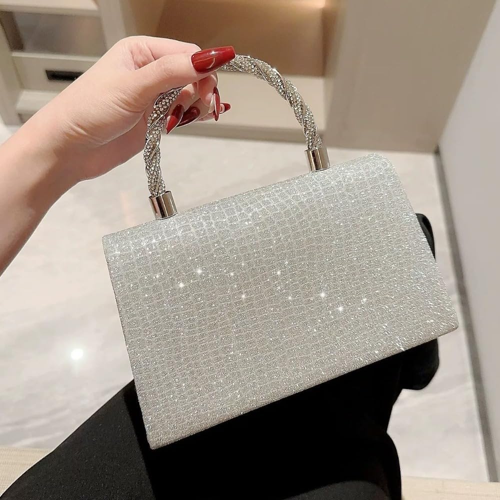 Silver Purse Rhinestone Clutch with Chain Strap Crossbody Bag for Women's Formal Evening Wedding Prom Events - Image 6