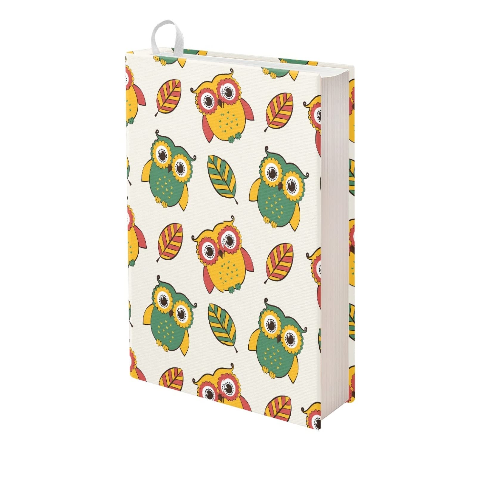 Kuiaobaty Owl Birds Leaves Fabric Book Sleeve Stretchable Notebook Book Protector Cloth Daily Diary Cover, Beige