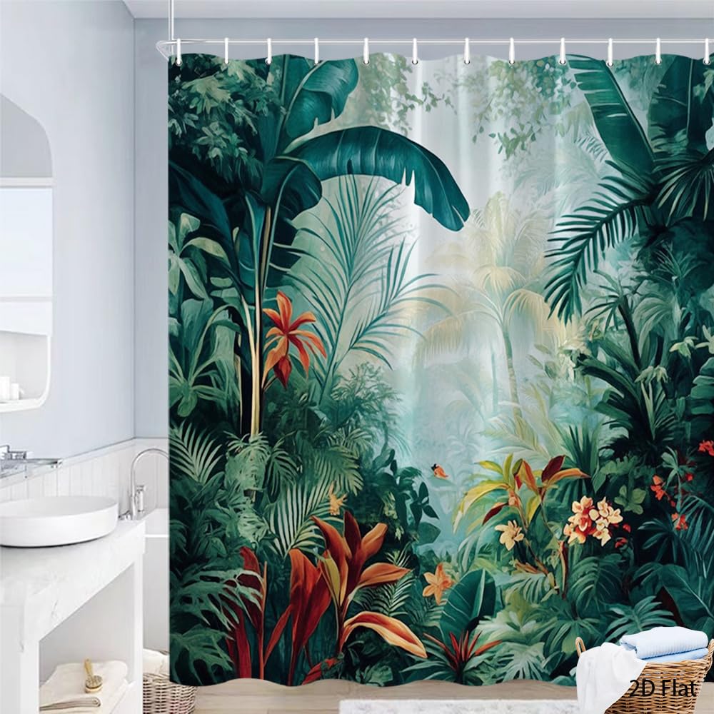 Glwdmb P-19 1 Piece 180X180cm Tropical Jungle Floral Printed Shower Curtain With Hook, Polyester, For Windows And Walls, Bathtub, Bathroom, Machine Washable, All Season Universal