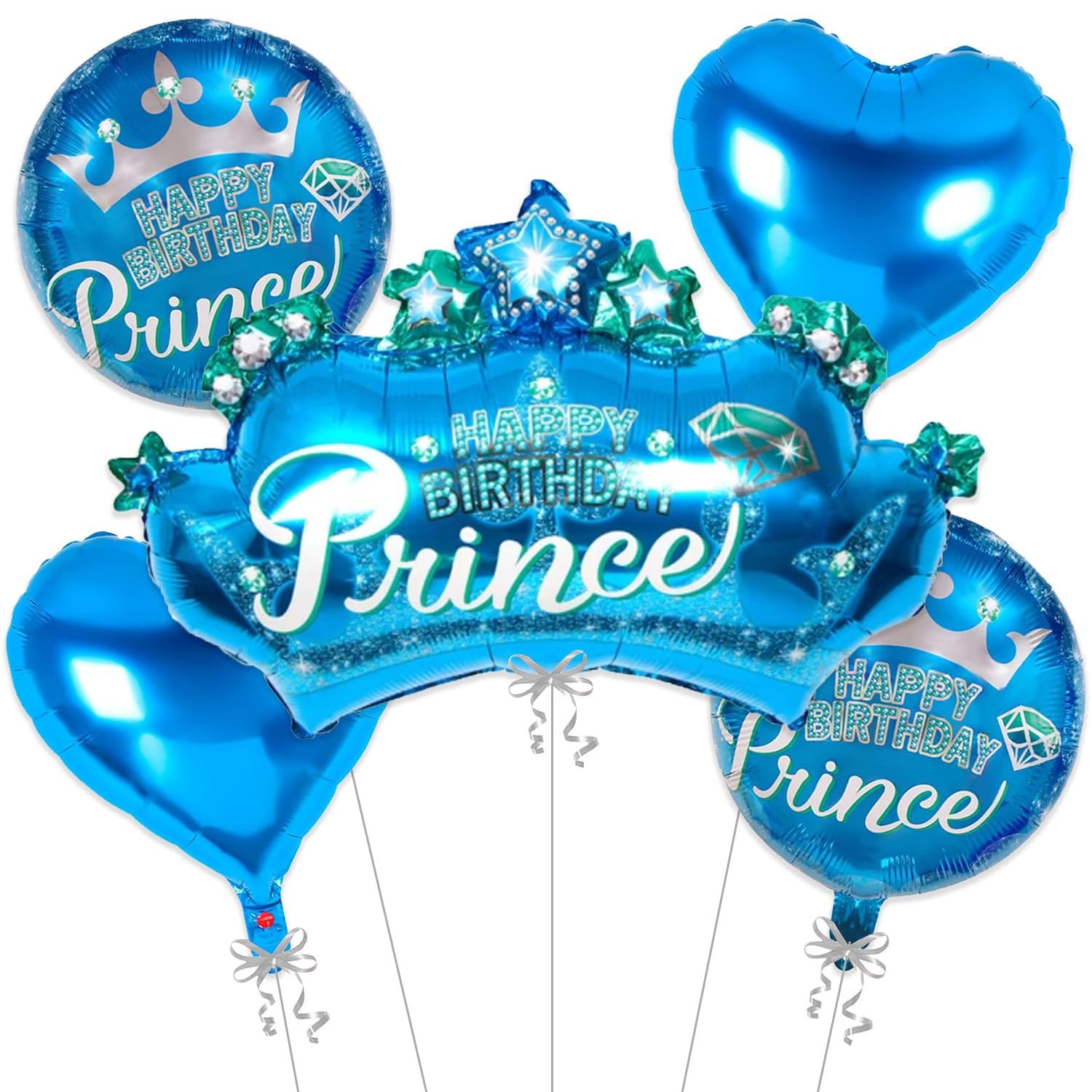 Happy Birthday Princess Foil Balloon Bouquet Set | Blue Princess Crown & Diamond Theme Balloons with Star Foil Balloons | Girls Birthday Party Decorations | Helium Balloon Set-image-5