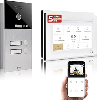GVS - IP Video Türsprechanlage 2-Familienhaus mit Türöffner, HD Kamera, 2x7 Zoll Monitor & App - Smarte Video Türklingel mit Kamera & Gegensprechanlage (AVS1362U)
