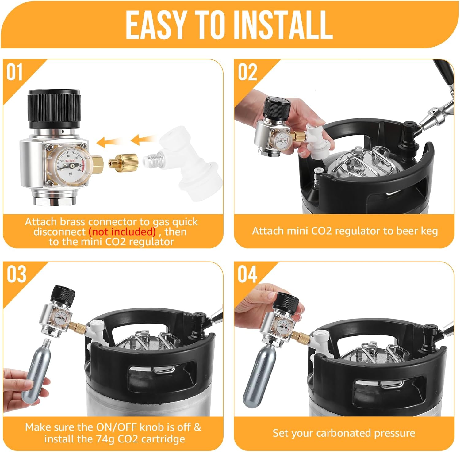 0-90 PSI Co2 Regulator Mini Gas Regulator, 5/8-18UNF Thread Co2 Regulator Aquarium Fits 74g Co2 Cartridge, Portable Mini Keg Charger Soda Keg Regulator for Mini Keg Corny Keg Beer Growler