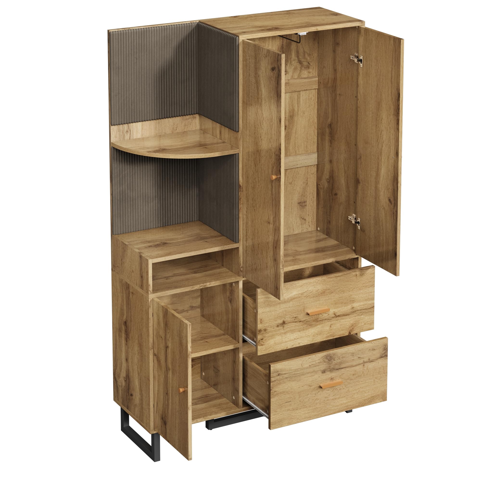 SUKY Appendiabiti compatto, 110 x 186 x 38 cm, guardaroba per corridoio, corridoio, armadio con pannelli imbottiti (nero, naturale)