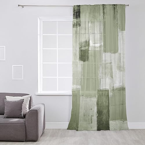 Miniatura 2 de Sage Green Geometric Window Curtains 63 Inches Long,Semi Sheer Rod Pocket Chiffon Curtains & Drapes Drapery Voile Draperies Window Treatment for