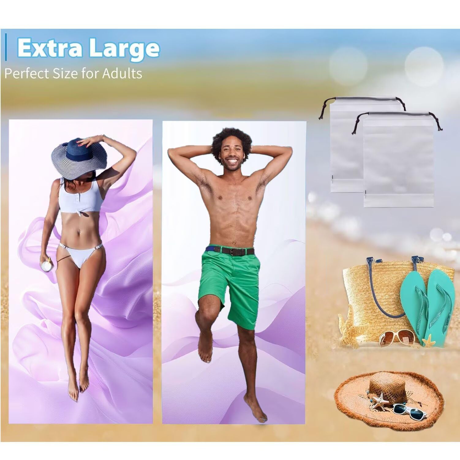 Strandtuch XXL, Mikrofaser Handtuch 2er Set 90 x 200 cm Groß Badetuch, Violett Strandtuch Schnell Trocknendes, Sandbeständig, Summer Must Haves, Saunahandtuch Herren, Geschenke für Frauen C-1110