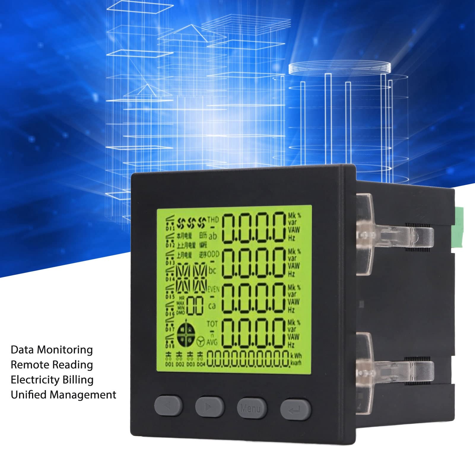 Multifunktionaler Leistungsmessgerät, 3 Phasenleistung Messgerät AC380V 5A -Bereich AC220V, ABS -Flammhemmung, Silikontasten Zur Automatisierung von Umstation,