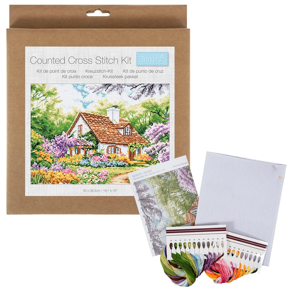 Crafty Capers Multi Pretty Country Cottage | Complete Cross Stitch Kit | 42X30cm