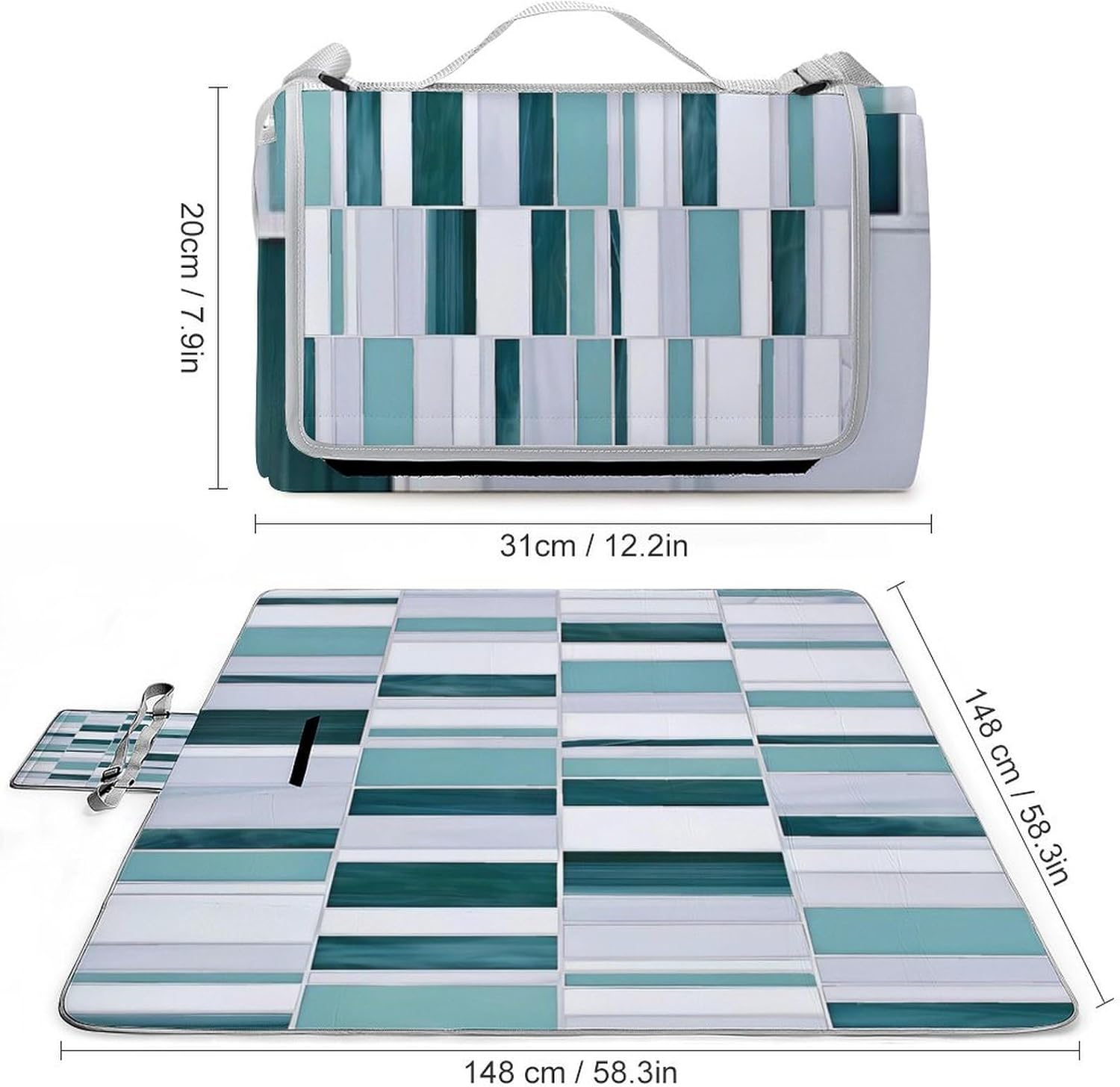 Abstract Geometric Waterproof Picnic Blanket 58.3''x58.3'',Portable and Foldable Picnic Mat with Handle,Outdoor Blankets for Lawn Park Beach Travel