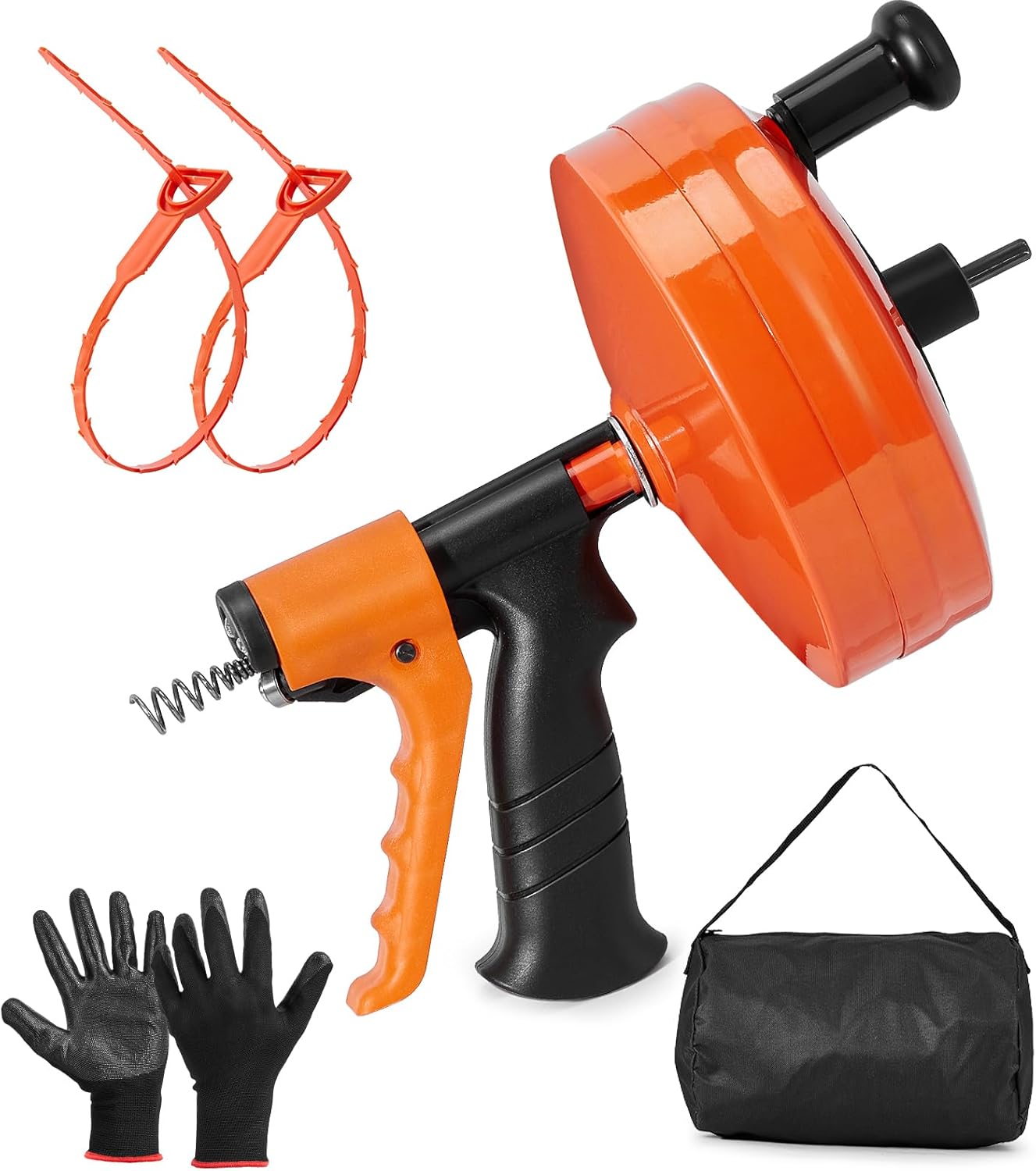 50 FT Plumbing Snake with Auto-Feed - Heavy Duty Drain Auger for Toilet/Sink/Shower/Bathtub Clogs, Drill-Compatible Sewer Snake Tool & Flexible Steel Cable - Snake Drain Hair Remover Tool