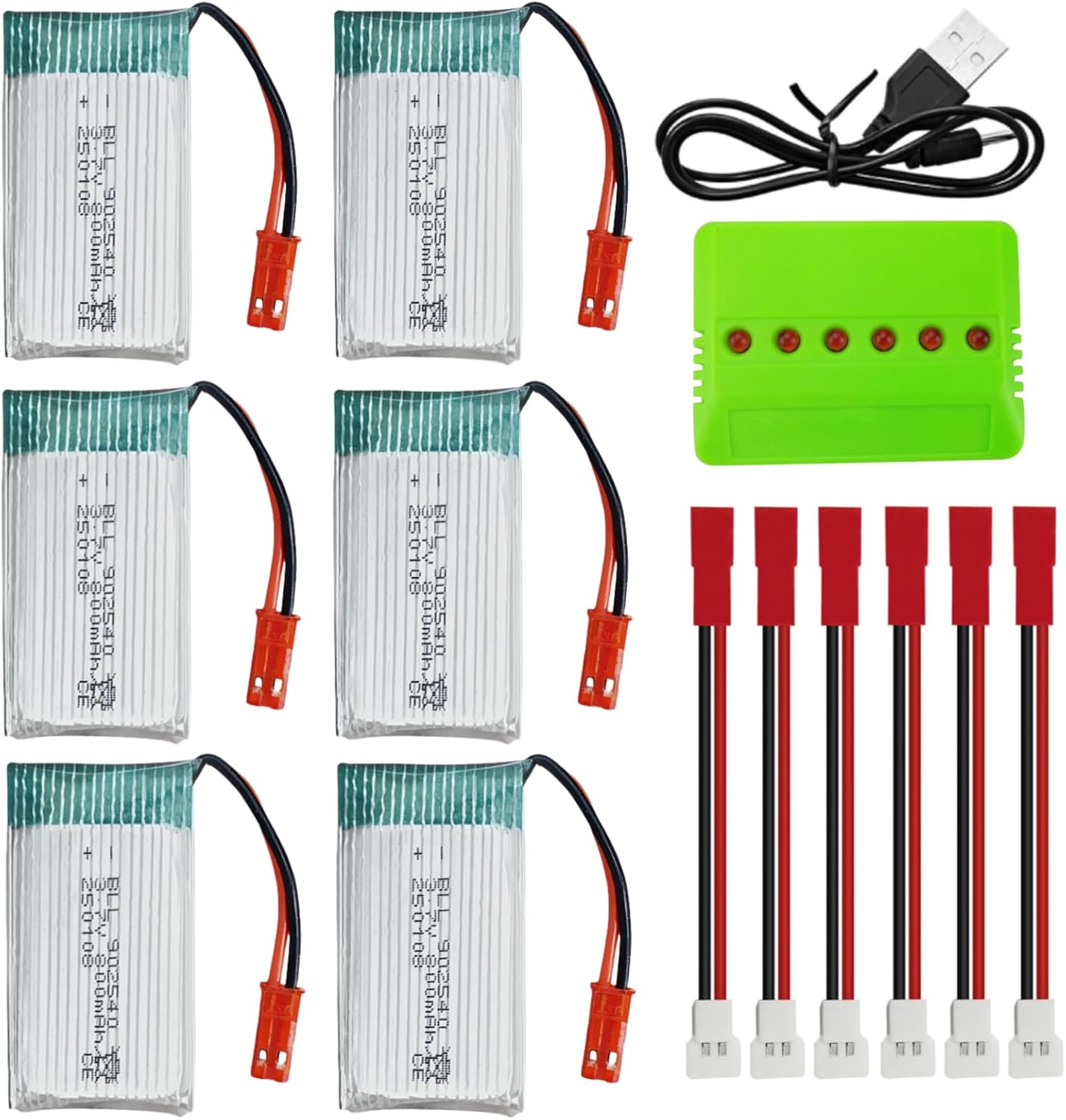 Fytoo 6pcs 3.7v 800mAh 25c Upgrade Lipo Battery JST Plug+1pcs Charger for MJX X400 X400W X800 X300C Sky Viper S670 V950hd V950str HS200W HS110 HS200 HS120 HS130 National Geographic Quadcopter Drone