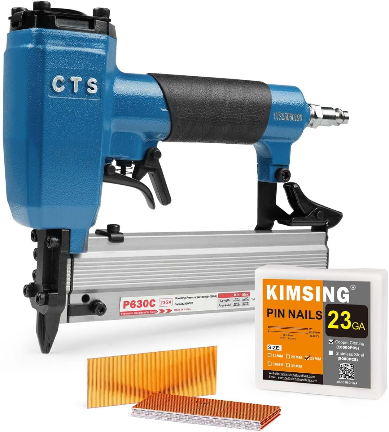KIMSING P625 23 Gauge 1-inch Pin Nails 10000 PCS/Box and CTS P630C Headless Pin Nailer