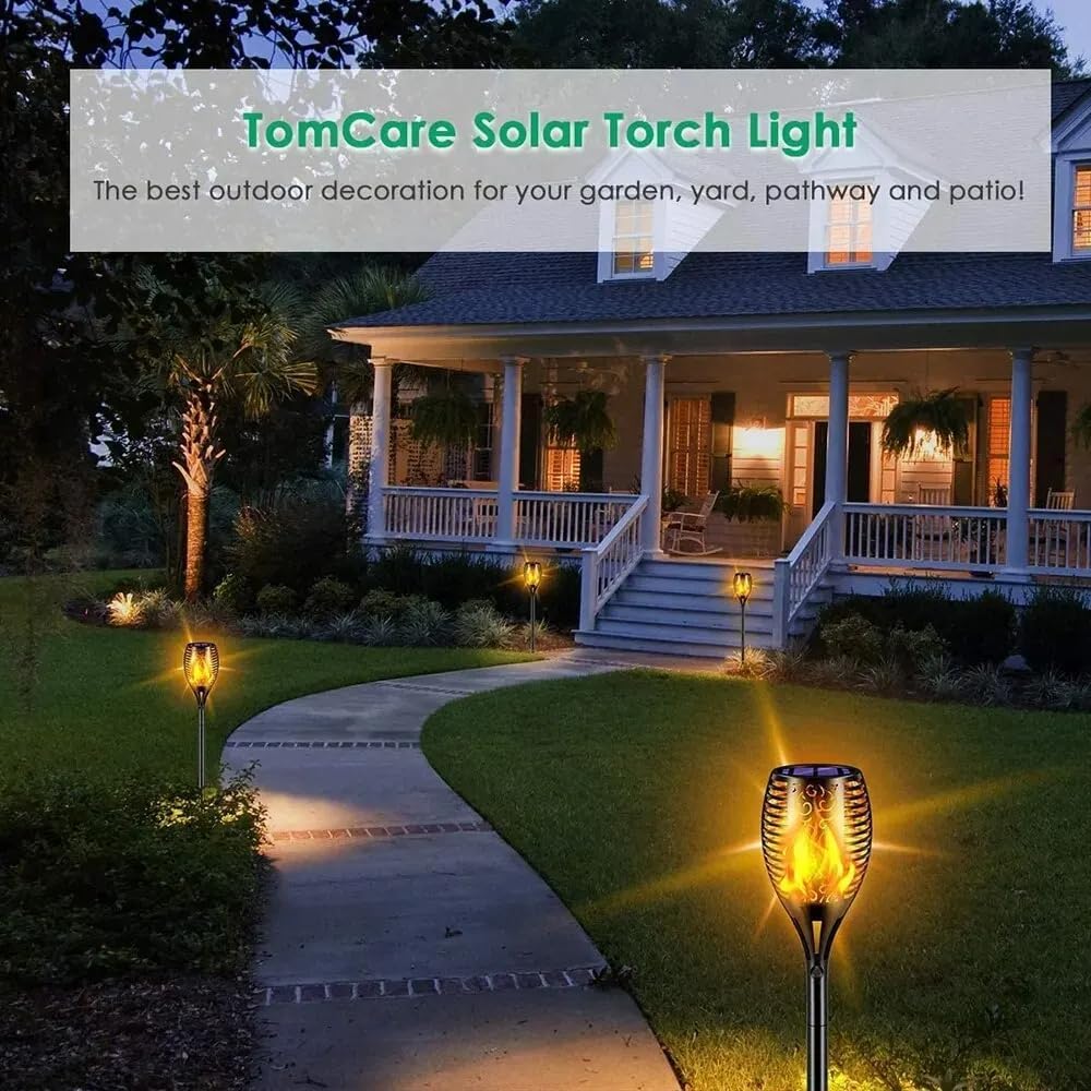 XIHAMA Solar Garden Flame Light - Waterproof Outdoor Solar LED Dancing Flame Torch, Flickering Torch for Garden Decoration, Lawn Path, Yard and Patio Light (2 Pack)