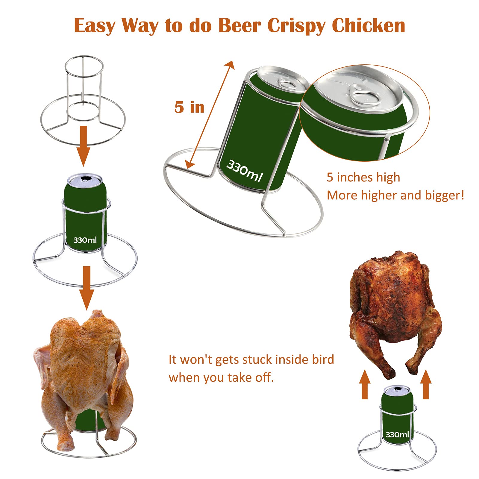 KAMaster Beer Can Chicken Holder for Grill and Smoker,More Higher to