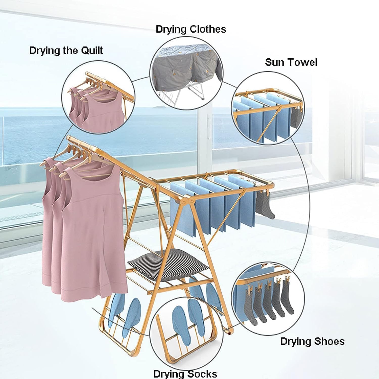 Clothes Airer Drying Rack Portable Foldable Laundry Saves Space Easy Storage for Indoor Outdoor,B-180cm/71in