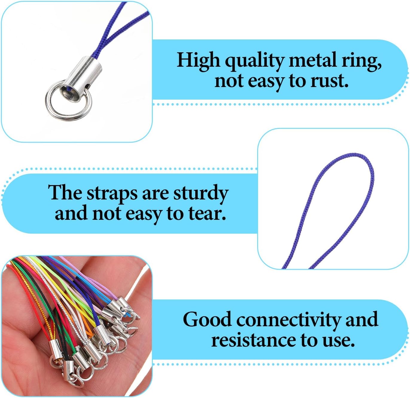Piriuuo 100 Pcs Phone Charm String, Detachable Phone Charms Strap Colorful Cellphone Charms String Keychain Lanyard Strings for Mobile Flash Drive Mp3 DIY (Colorful)