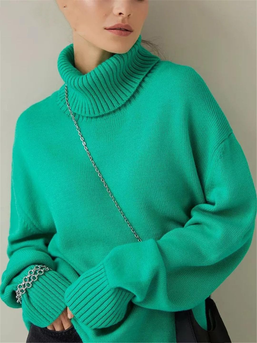 Vogrtcc Damenpullover Mit Rollkragen, Übergroßer Strickpullover, Rollkragenpullover