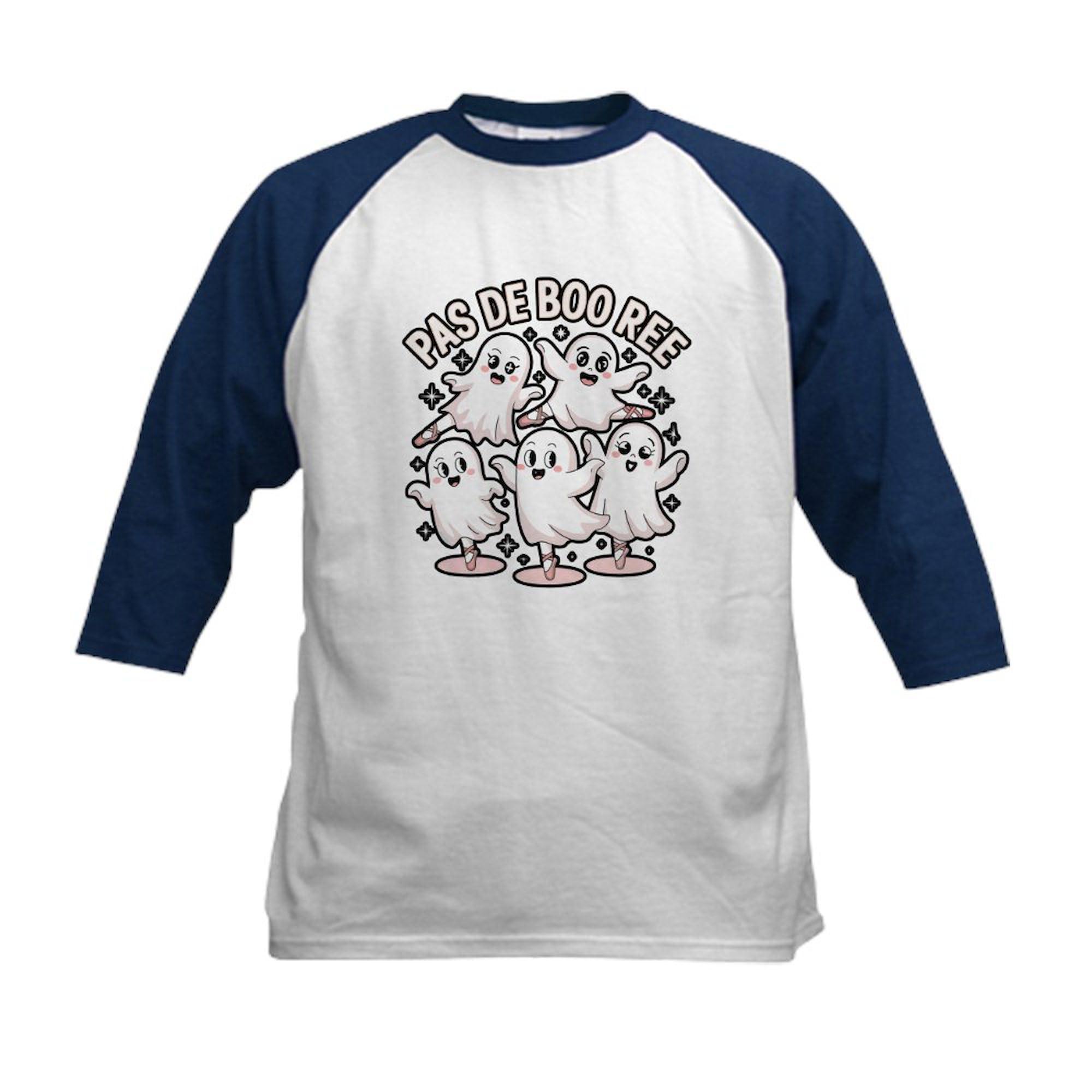 CafePress Boo Tastic Halloween: Pass De Boo Ree Kids Baseball T Shirt Kids Cotton Baseball Jersey, 3/4 Raglan Sleeve Shirt Navy/White