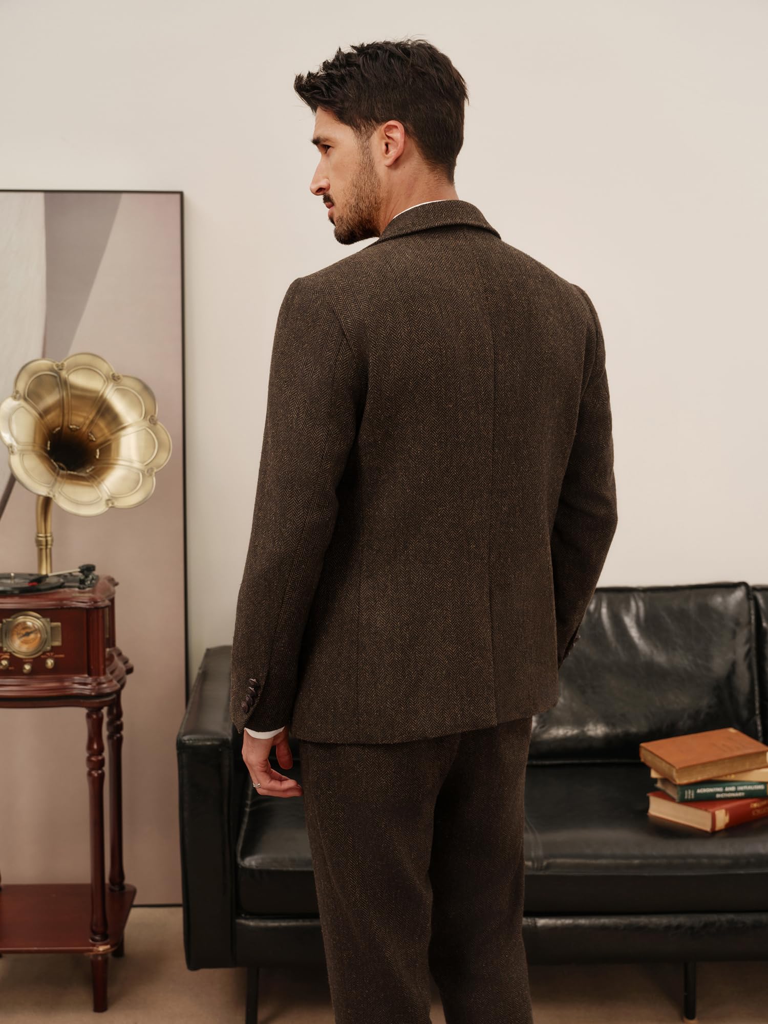 Giacca sportiva in tweed a spina di pesce in misto lana britannica | 2 bottoni a spina di pesce cappotti sportivi casual blazer con tasca quadrata