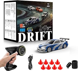 RC Drift car, 1/43 Mini Rc Drift car with Gyroscope, 2.4GHz Full Proportional Remote control Cars, 4WD High Speed Racing with Lights, Racing Tires, Model Cars Gift for Adults, Kids, Boys, Girls