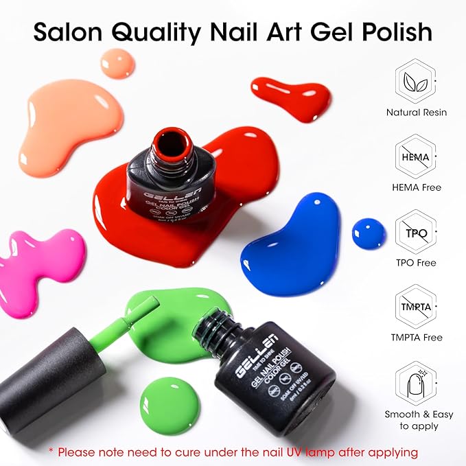 Set de 24 esmaltes de uñas Gellen, 20 colores + base y top coat miniatura 3