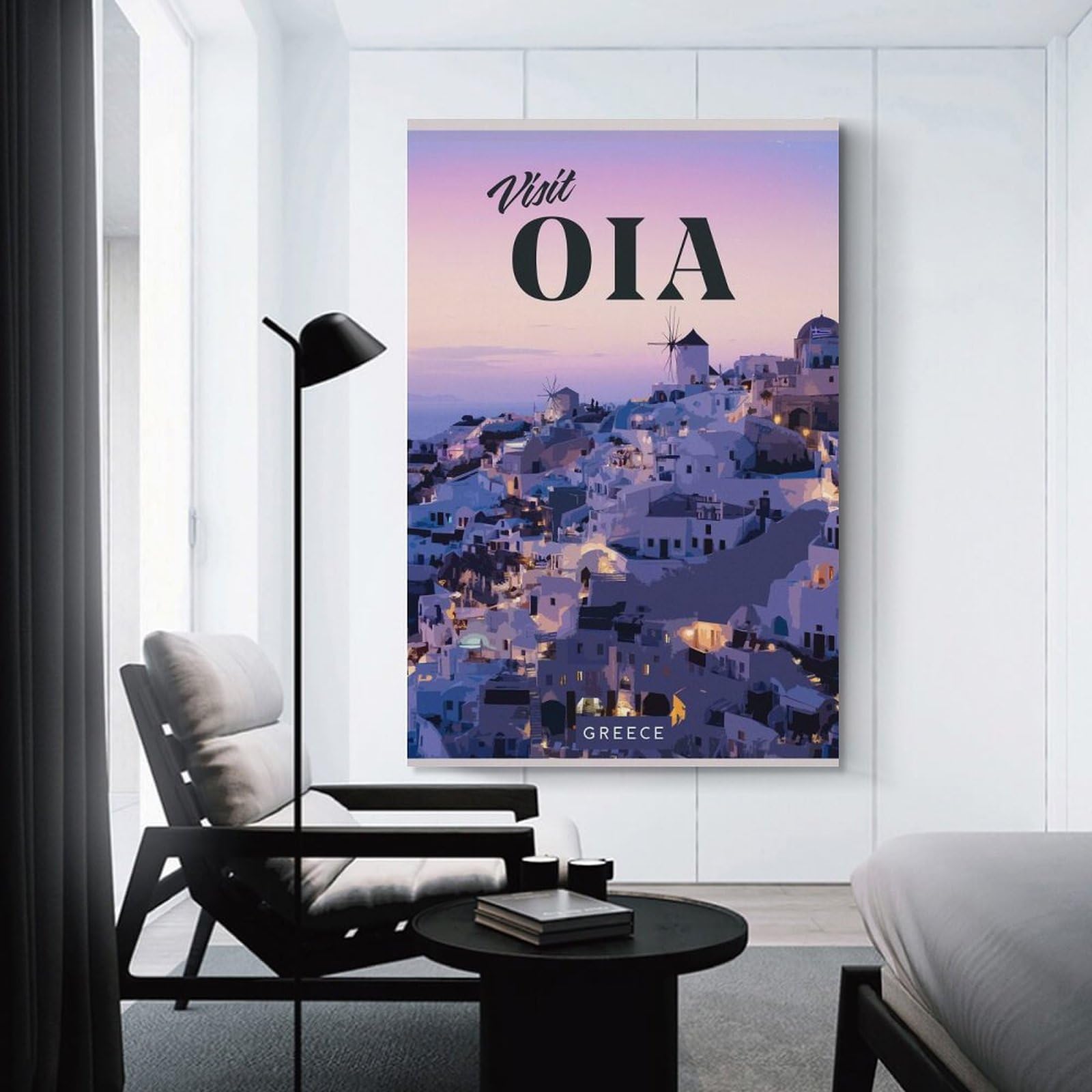 Junmoney Visit Oia Wall Art Print, 20x30inch(50x75cm), for Entryway, Lounge Links Or Small Walls, Decorative Wall Art for Narrow Spaces