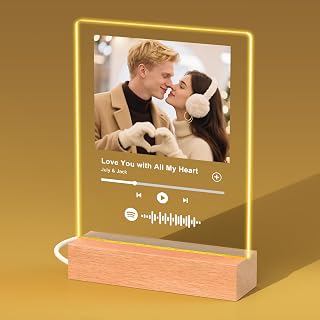 Custom Picture Frames with Photo, Customized Photo Frame with Night Light, Personalized Spotify Plaque Anniversary Birthday Gifts for Women Men Him Her Girlfriend Boyfriend Couples 5*7/6*8 in