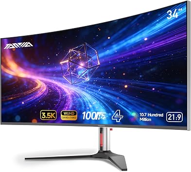 34 Inch Curved Gaming Monitor with Speakers Built In, 3.5K Ultra-Wide3440x1440 WUHD PC Monitors, 1.07B Colors Computer Screen, 100Hz, 4Ms, FlickerFree, Tilt/Height Adjustable, DP/HDMI Port