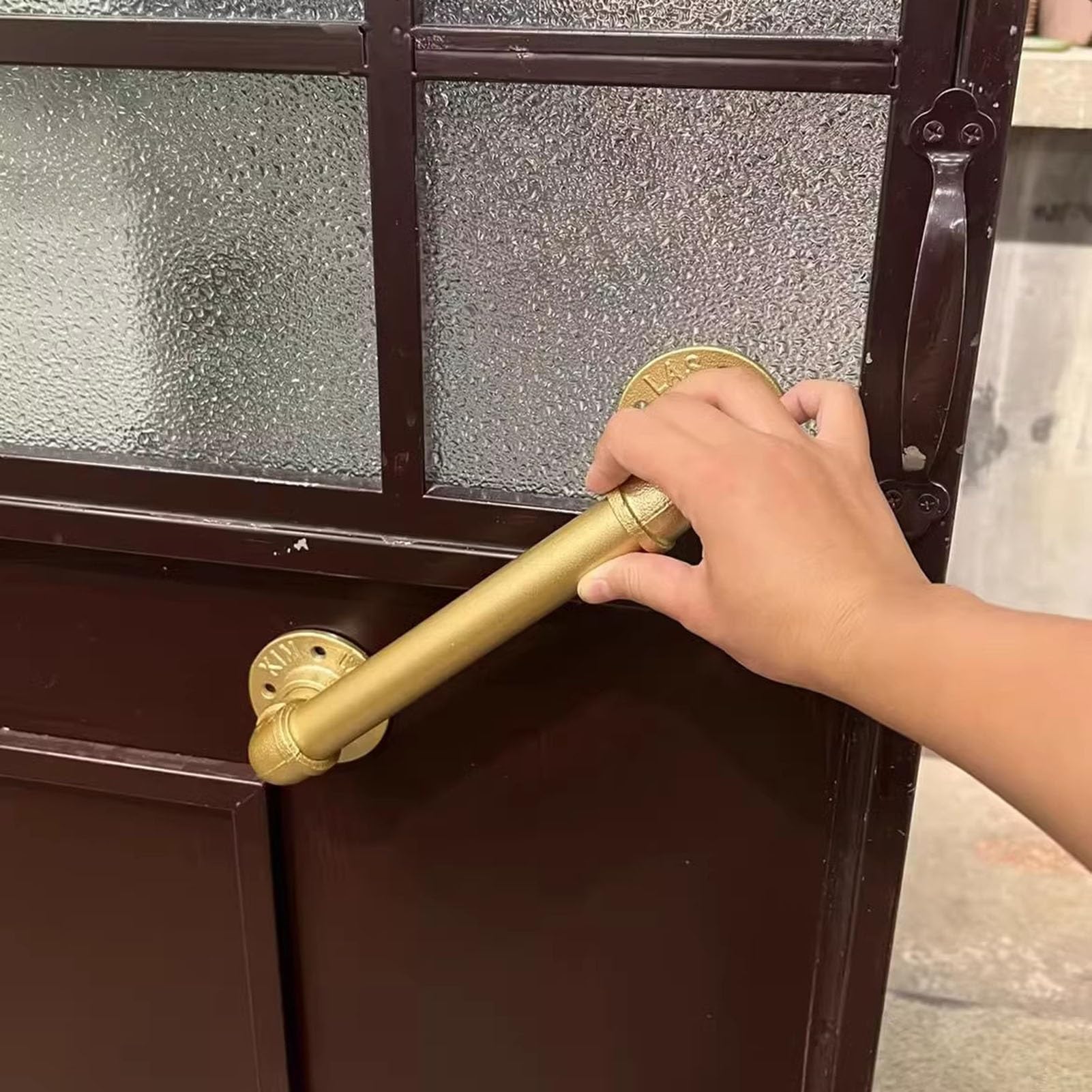 Poignée de porte coulissante en tube rond industriel noir pour portail