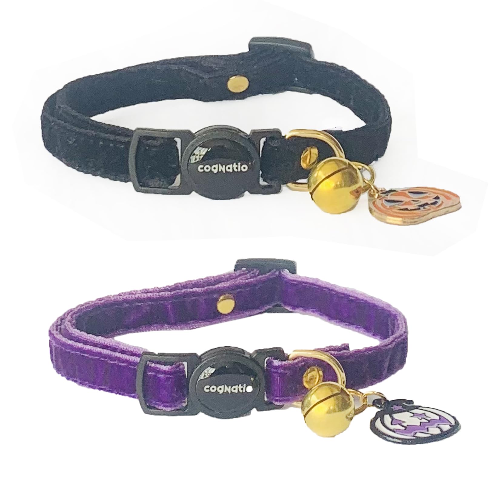 Cognatio Safety Quick Release Cat Collars,Double Velvet with Bell Available in a Range Colors,Perfect for Your Kitty (Halloween2