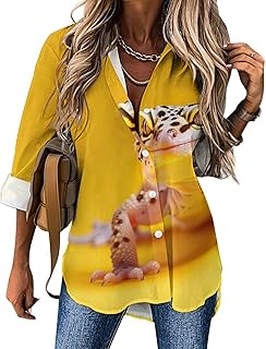 Blusa informal de manga larga con botones y estampado de leopardo en color amarillo para mujer