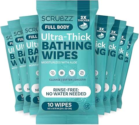 Extra Large Bath Wipes for Adults Bathing No Rinse - 80 Ultra Thick Disposable Body Wipes for Men, Women & Elderly - Great for Gym, Camping, Post Surgery
