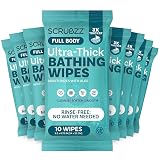Extra Large Body Wipes for Adults Bathing No Rinse - 80 Ultra Thick Disposable Shower Wipes for Men, Women & Elderly - Great for Gym, Camping, Post Surgery