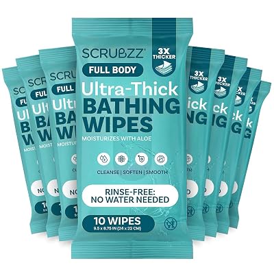 Extra Large Bath Wipes for Adults Bathing No Rinse - 80 Ultra Thick Disposable Body Wipes for Men, Women & Elderly - Great for Gym, Camping, Post Surgery