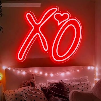 XO Neon Sign, Custom Room Neon Decor, Happy Valentines Day Neon Sign XO Heart Led Light Signs Wall Art, Wedding Signs Bedroom Lights,Personalized Gifts