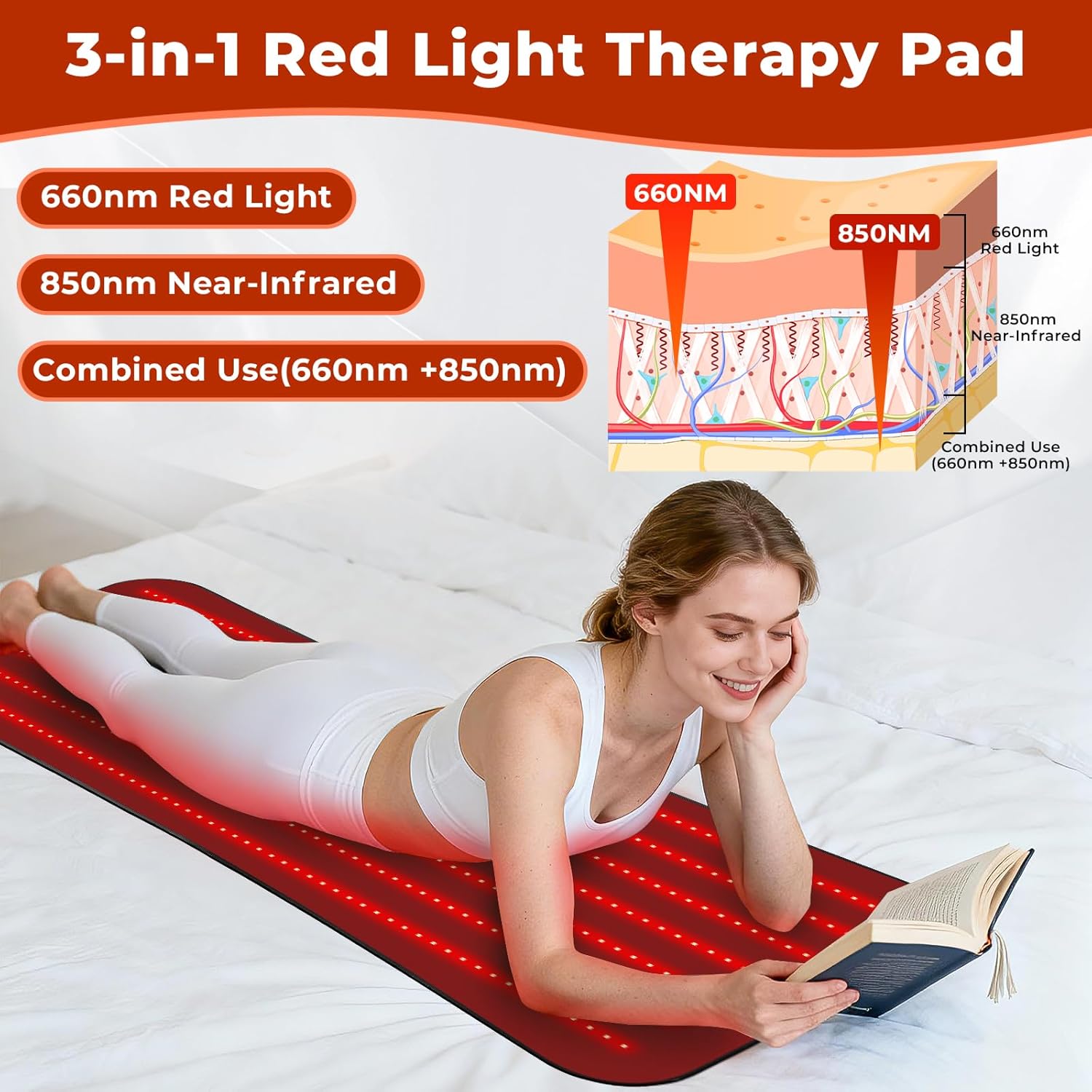 Professional Grade Red Light Therapy Mat, 60"x24" Large Red Light Pad for Body, 660nm & 850nm Red Light Portable Home Therapy Device for Men Women Elderly, Gifts for Lover Friends Family - Image 4