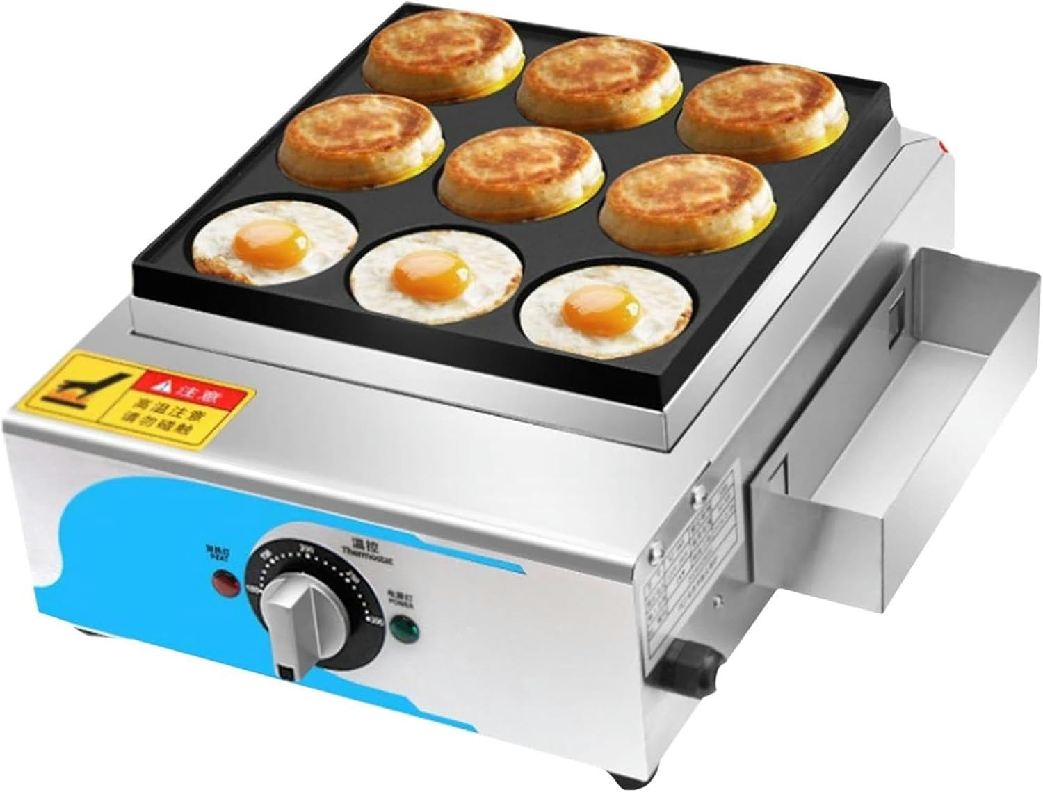 9穴エッグバーガーマシン、オムレツメーカーノンスティック、業務用電気加熱ケーキメーカーグリドル、50〜300℃温度制御急速加熱